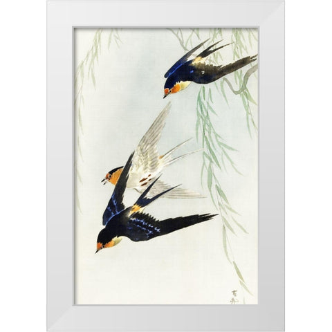 Three birds in full flight White Modern Wood Framed Art Print by Koson, Ohara