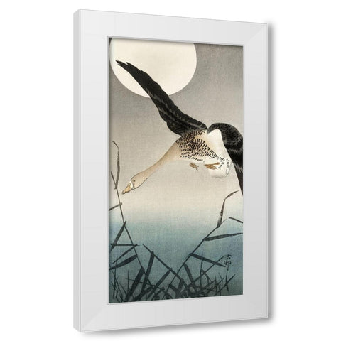 White-fronted goose at full moon White Modern Wood Framed Art Print by Koson, Ohara