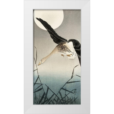 White-fronted goose at full moon White Modern Wood Framed Art Print by Koson, Ohara