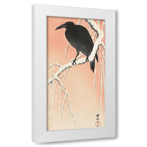Crow on snowy branch White Modern Wood Framed Art Print by Koson, Ohara