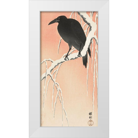 Crow on snowy branch White Modern Wood Framed Art Print by Koson, Ohara