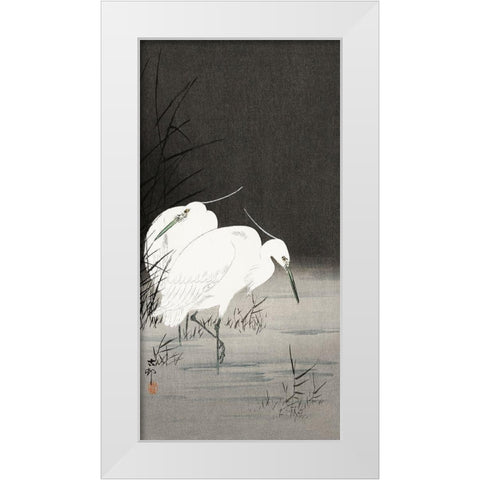 Two egrets in the reeds White Modern Wood Framed Art Print by Koson, Ohara