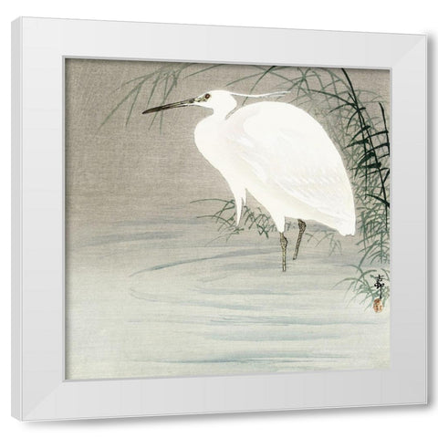 Little egret White Modern Wood Framed Art Print by Koson, Ohara