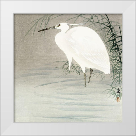 Little egret White Modern Wood Framed Art Print by Koson, Ohara