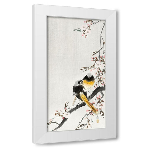 Two sable red tails with cherry blossom White Modern Wood Framed Art Print by Koson, Ohara