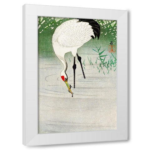 Fishing crane in shallow water White Modern Wood Framed Art Print by Koson, Ohara