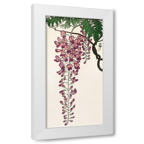 Blooming wisteria White Modern Wood Framed Art Print by Koson, Ohara