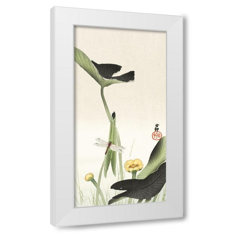 Libelle and lotus White Modern Wood Framed Art Print by Koson, Ohara