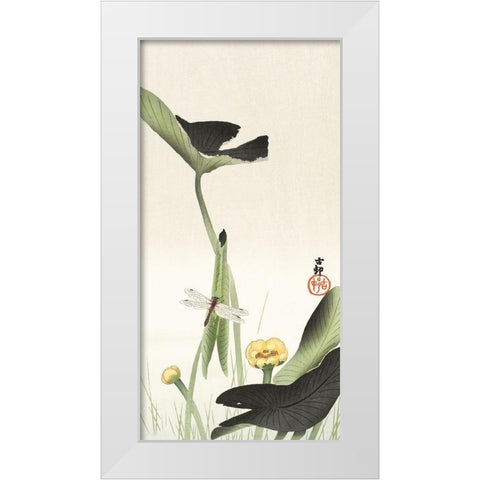 Libelle and lotus White Modern Wood Framed Art Print by Koson, Ohara
