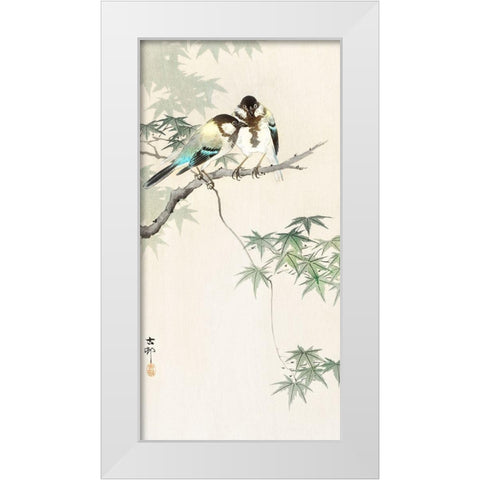 Great tits on maple branch White Modern Wood Framed Art Print by Koson, Ohara