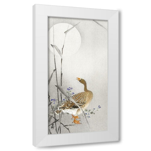Goose at full moon White Modern Wood Framed Art Print by Koson, Ohara
