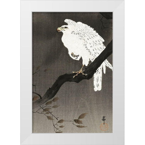 Snowy eagle on a tree branch White Modern Wood Framed Art Print by Koson, Ohara