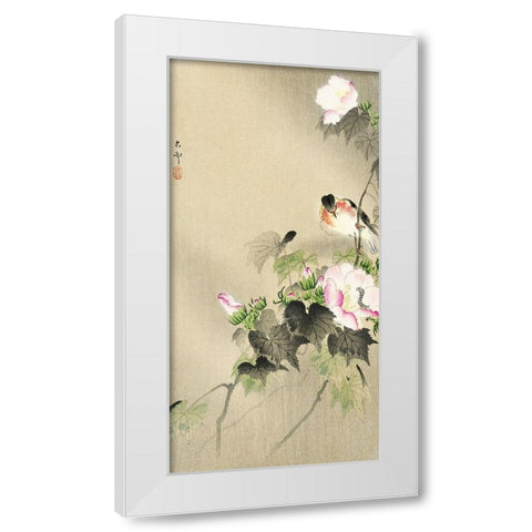 Bird and caterpillar White Modern Wood Framed Art Print by Koson, Ohara