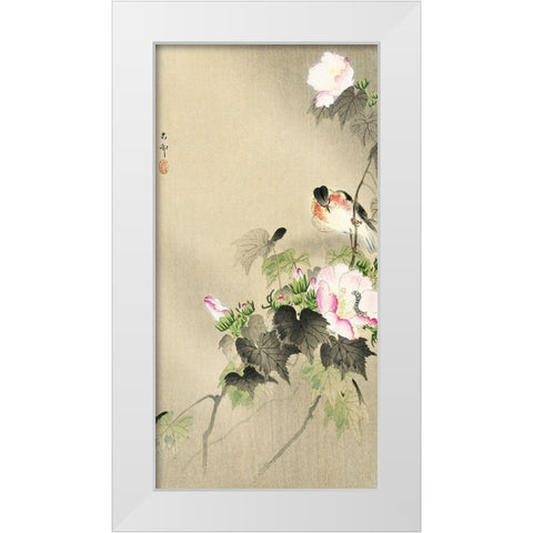 Bird and caterpillar White Modern Wood Framed Art Print by Koson, Ohara