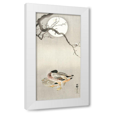 Ducks at full moon White Modern Wood Framed Art Print by Koson, Ohara