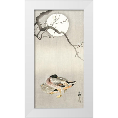 Ducks at full moon White Modern Wood Framed Art Print by Koson, Ohara