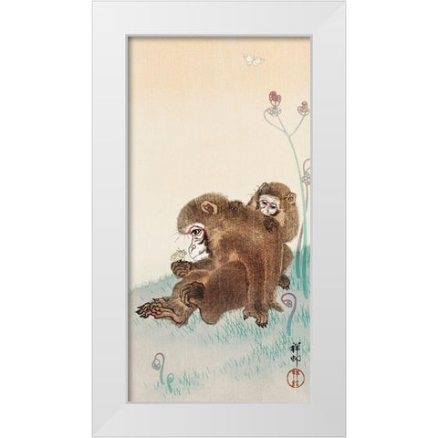 Two monkeys White Modern Wood Framed Art Print by Koson, Ohara