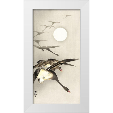 Geese at full moon White Modern Wood Framed Art Print by Koson, Ohara