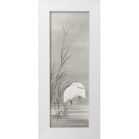Egrets in a swamp White Modern Wood Framed Art Print by Koson, Ohara