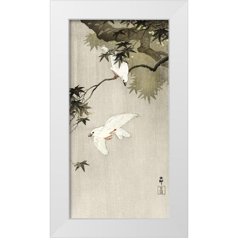 Birds in rain White Modern Wood Framed Art Print by Koson, Ohara