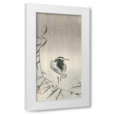 Kwak in rain White Modern Wood Framed Art Print by Koson, Ohara