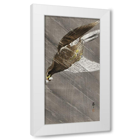 Downward flying eagle White Modern Wood Framed Art Print by Koson, Ohara