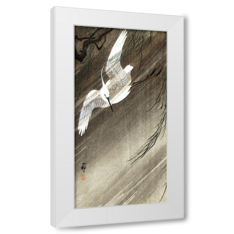 Egret in storm White Modern Wood Framed Art Print by Koson, Ohara