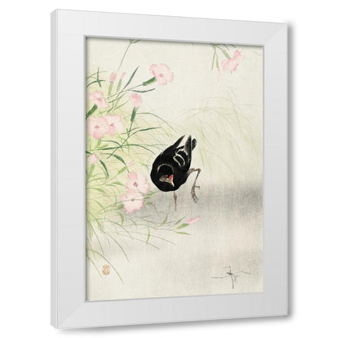 Moorhen at flowering plant White Modern Wood Framed Art Print by Koson, Ohara