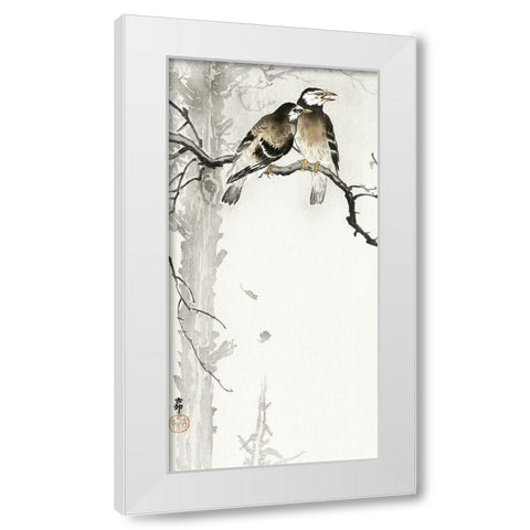 Two gray starlings White Modern Wood Framed Art Print by Koson, Ohara