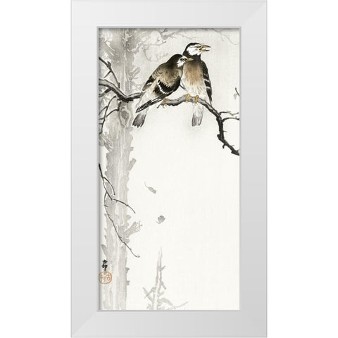 Two gray starlings White Modern Wood Framed Art Print by Koson, Ohara