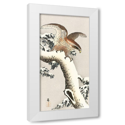 Eagle on a tree branch White Modern Wood Framed Art Print by Koson, Ohara