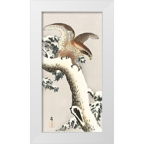 Eagle on a tree branch White Modern Wood Framed Art Print by Koson, Ohara