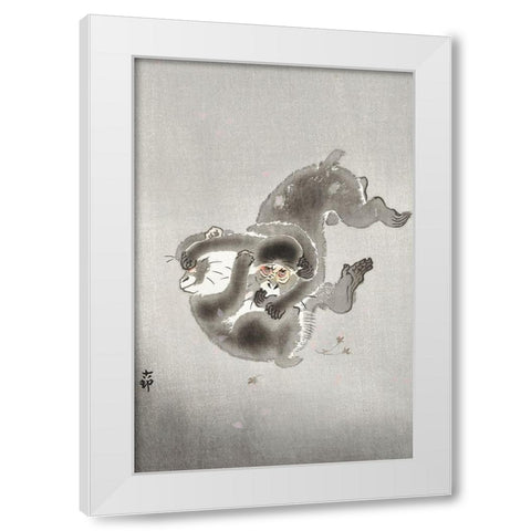 Two playing monkeys White Modern Wood Framed Art Print by Koson, Ohara