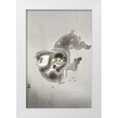 Two playing monkeys White Modern Wood Framed Art Print by Koson, Ohara