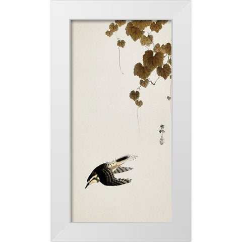 Bird in downward flight White Modern Wood Framed Art Print by Koson, Ohara