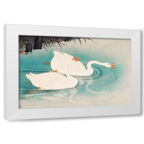 Geese amid Reeds White Modern Wood Framed Art Print by Koson, Ohara