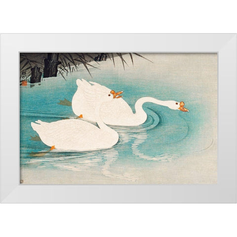 Geese amid Reeds White Modern Wood Framed Art Print by Koson, Ohara