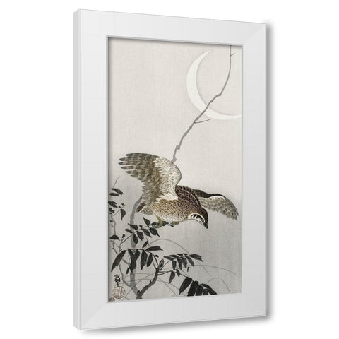 Quail at moon sickleÂ  White Modern Wood Framed Art Print by Koson, Ohara