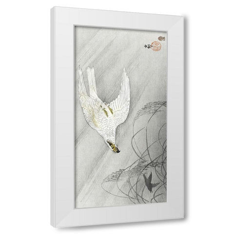 Hunting hawk White Modern Wood Framed Art Print by Koson, Ohara