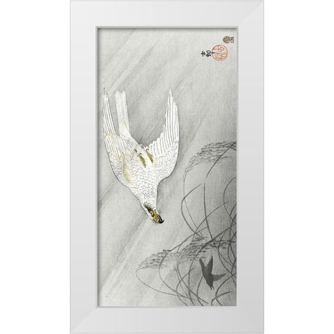 Hunting hawk White Modern Wood Framed Art Print by Koson, Ohara