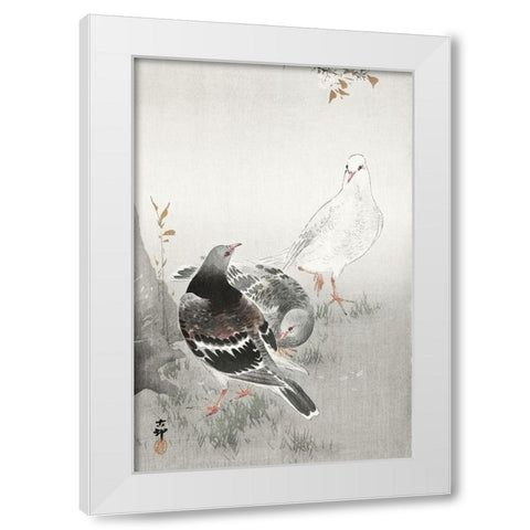 Three pigeons White Modern Wood Framed Art Print by Koson, Ohara