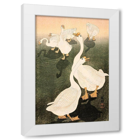 Geese White Modern Wood Framed Art Print by Koson, Ohara