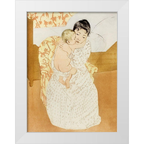 Maternal Caress White Modern Wood Framed Art Print by Cassatt, Mary