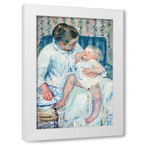 Mother About to Wash Her Sleepy Child White Modern Wood Framed Art Print by Cassatt, Mary