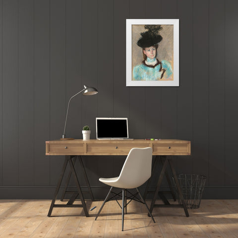 The Black Hat White Modern Wood Framed Art Print by Cassatt, Mary