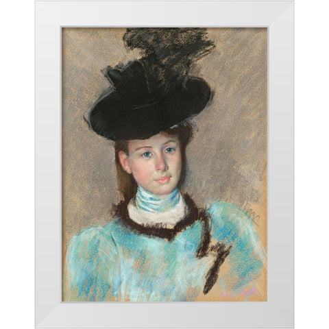 The Black Hat White Modern Wood Framed Art Print by Cassatt, Mary