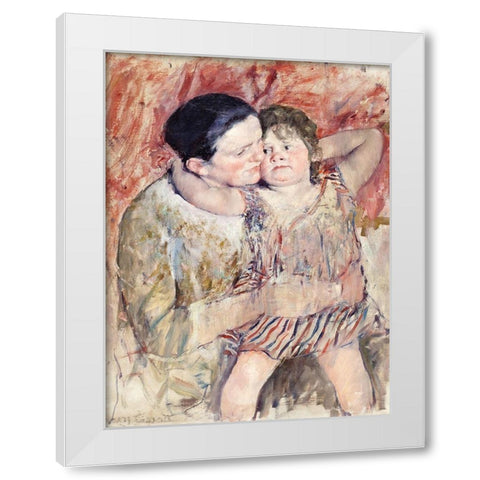 Woman and Child White Modern Wood Framed Art Print by Cassatt, Mary