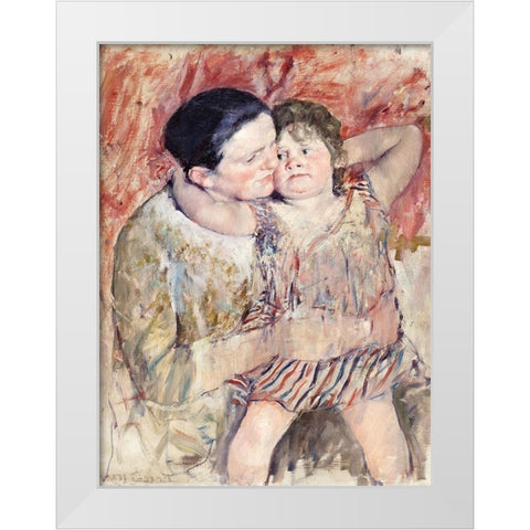 Woman and Child White Modern Wood Framed Art Print by Cassatt, Mary