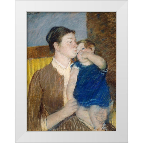 Mothers Goodnight Kiss White Modern Wood Framed Art Print by Cassatt, Mary