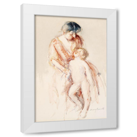 Woman with Nude Boy at Her Left White Modern Wood Framed Art Print by Cassatt, Mary